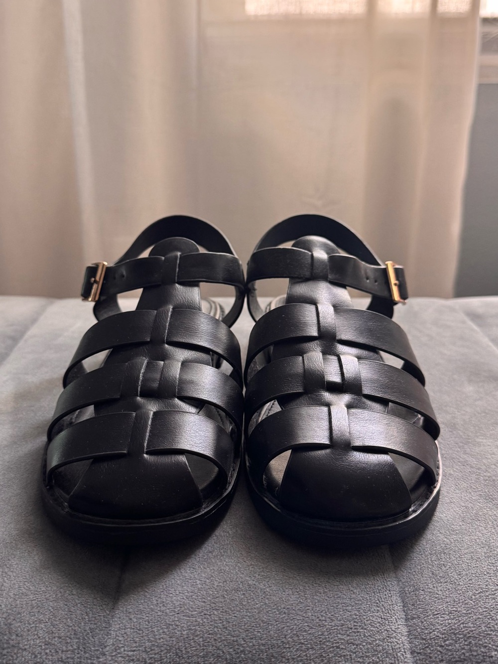 Dream Pairs Black Woven Strap Sandals with Gold Buckle